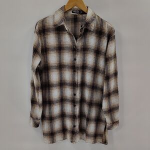 Nasty Gal Button Down Size 6 Oversized Brown And Tan Plaid Long Sleeve